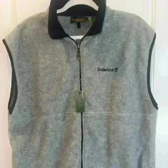 Timberland Mens‎ L Gray Fleece Full Zip Vest With Logo Polartec - Picture 1 of 2